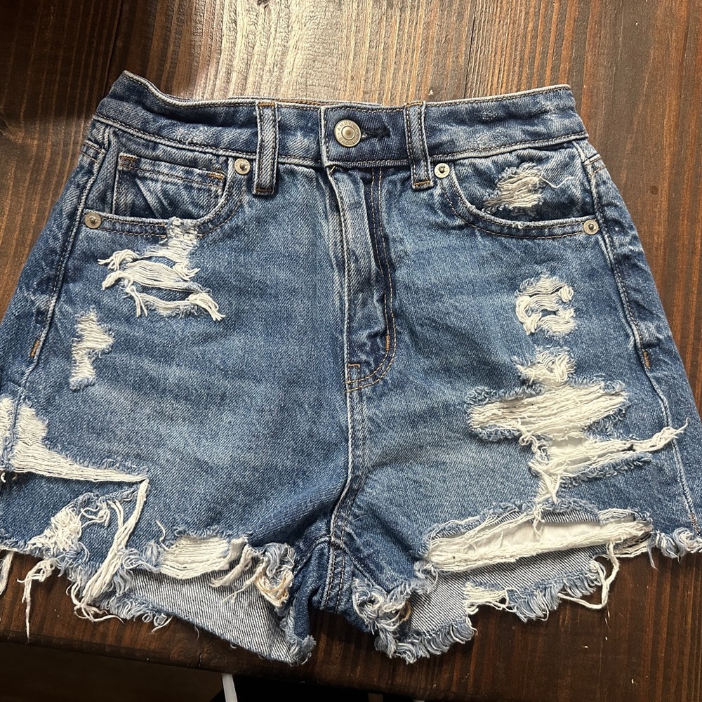 American Eagle Outfitters Blue Distressed Jean Shorts